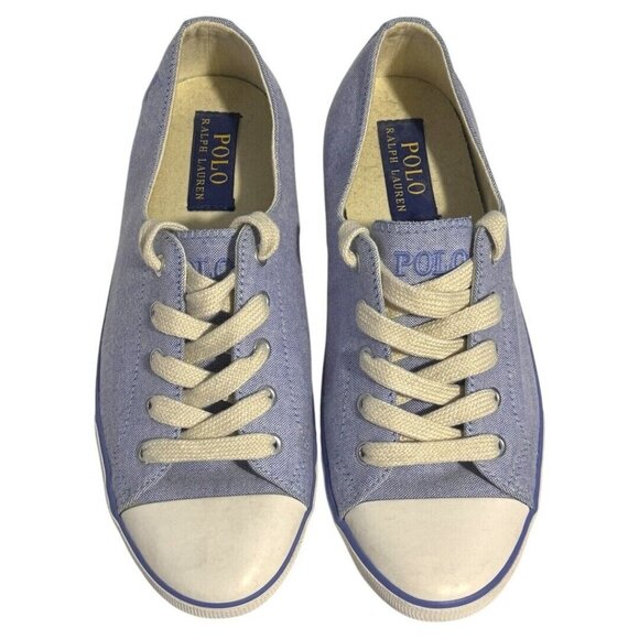 Polo Ralph Lauren Blue Oxford Cloth Pernell EUC Size 8 B US woman's shoes - Picture 1 of 7